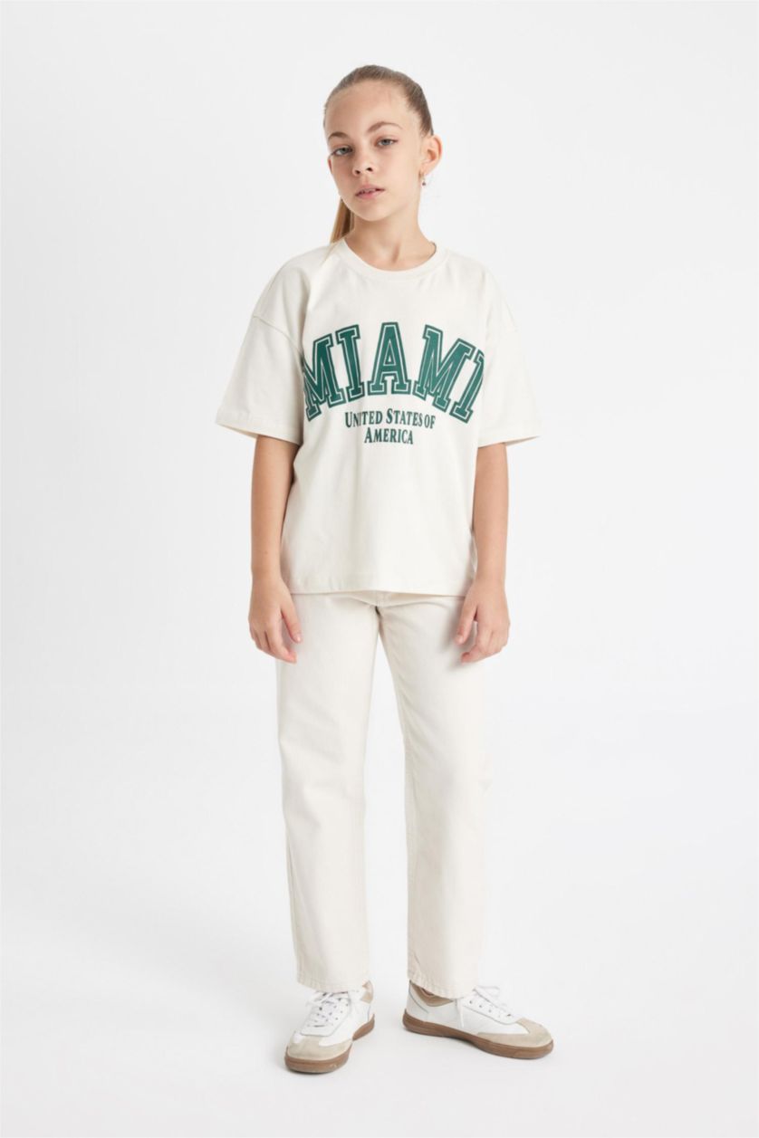 GIRLS & TEENS Ecru Girl Relax Fit Crew Neck Printed T-Shirt