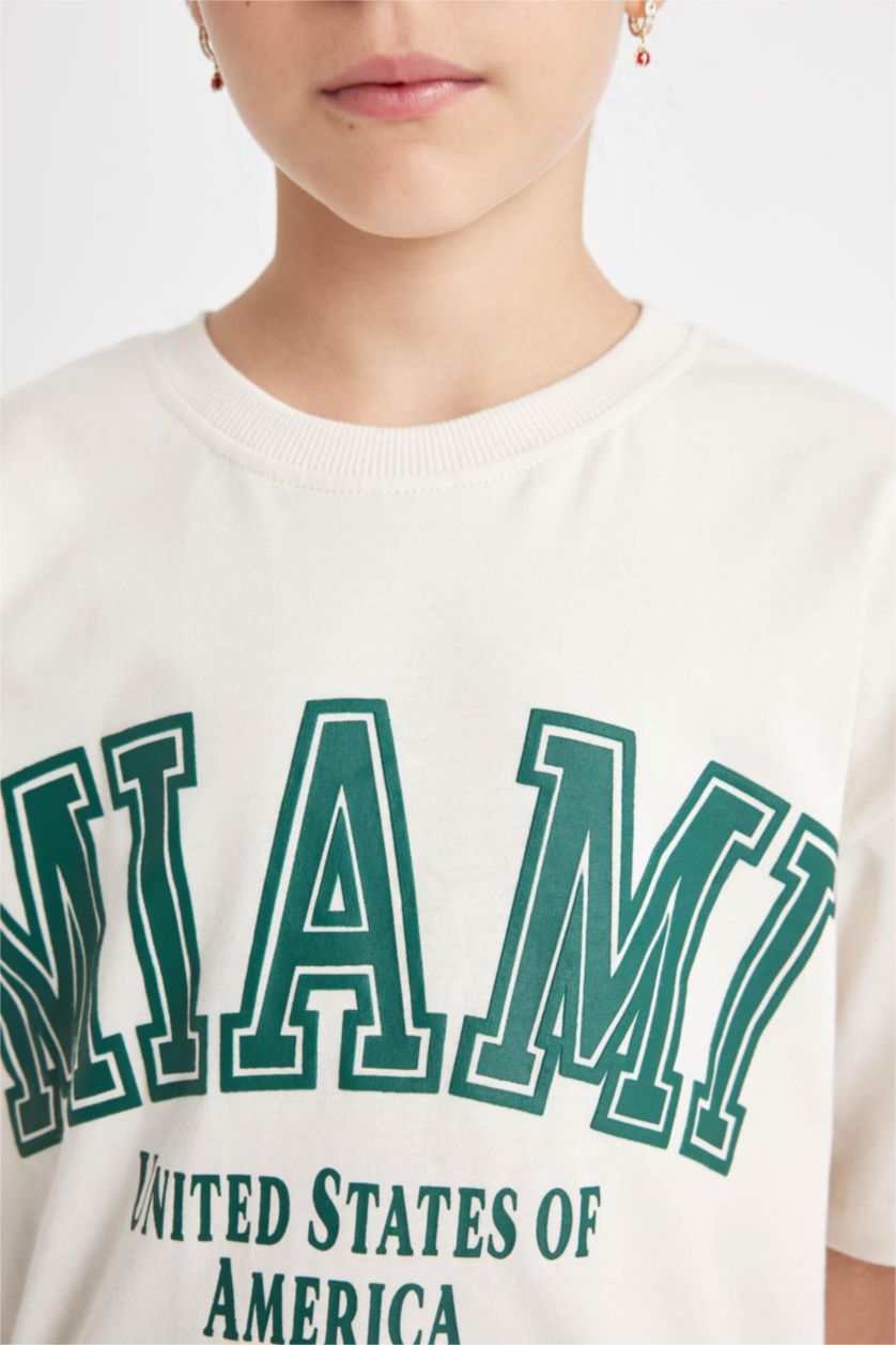 GIRLS & TEENS Ecru Girl Relax Fit Crew Neck Printed T-Shirt