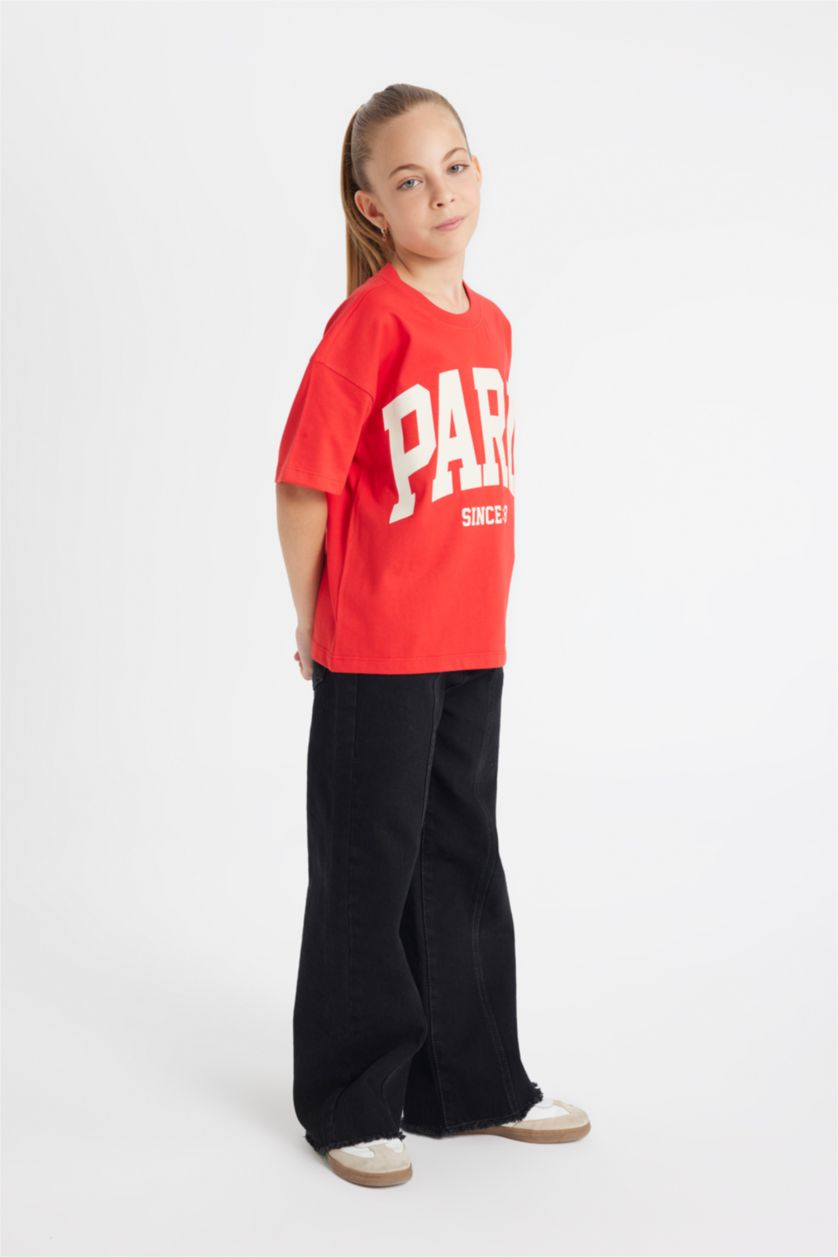 FILLES Rouge T-Shirt Coupe Relax imprimé à Manches Courtes et Col Rond pour Fille