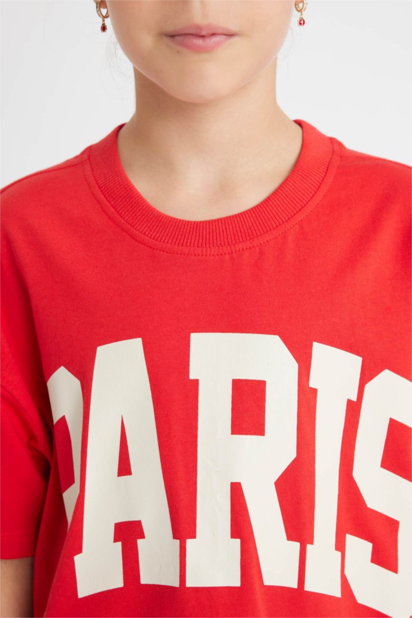 FILLES Rouge T-Shirt Coupe Relax imprimé à Manches Courtes et Col Rond pour Fille