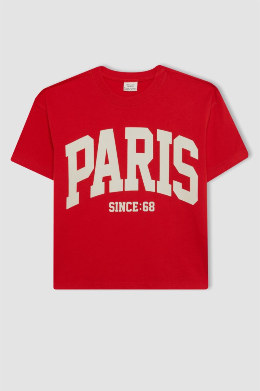 FILLES Rouge T-Shirt Coupe Relax imprimé à Manches Courtes et Col Rond pour Fille