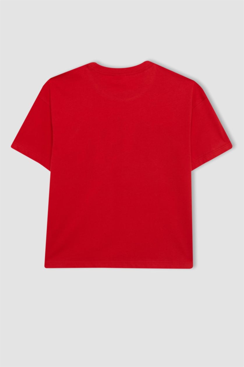 FILLES Rouge T-Shirt Coupe Relax imprimé à Manches Courtes et Col Rond pour Fille