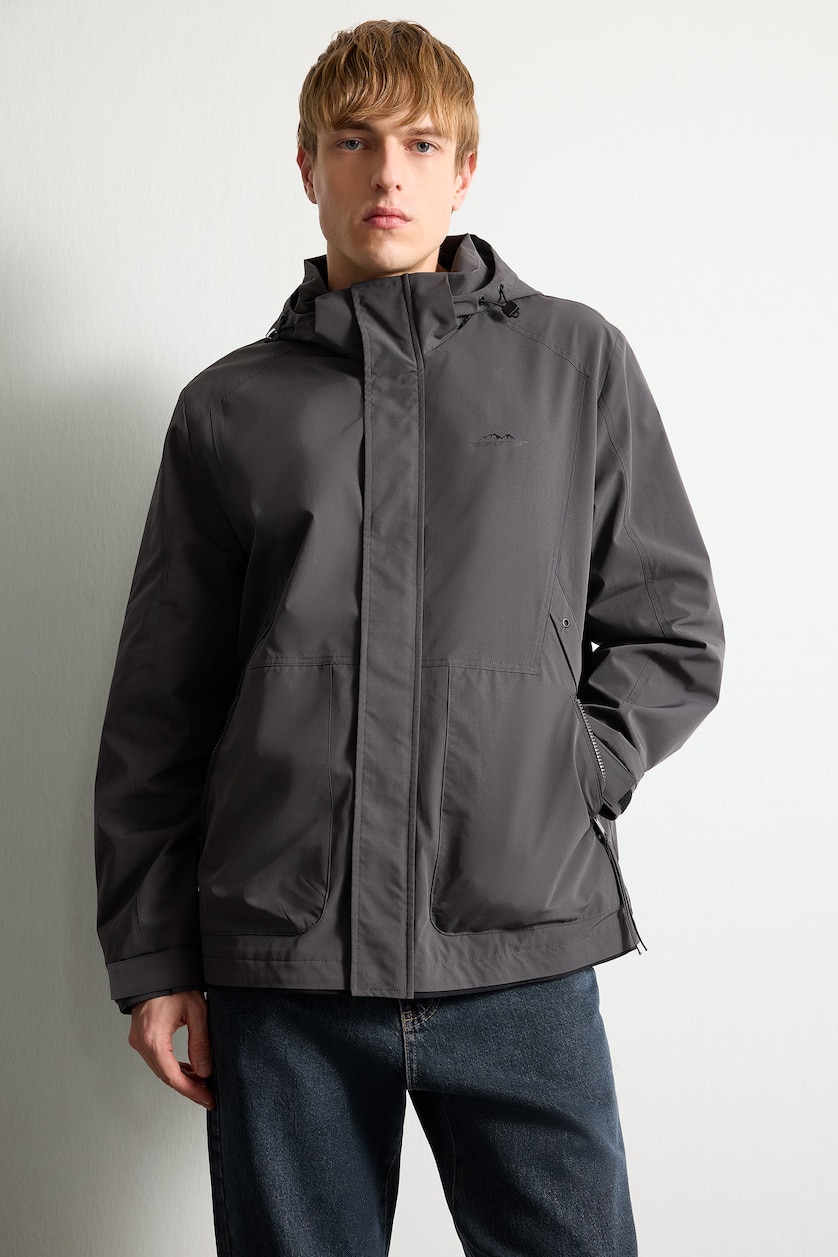 Men Anthracite Water-Repellent Hooded Jacket