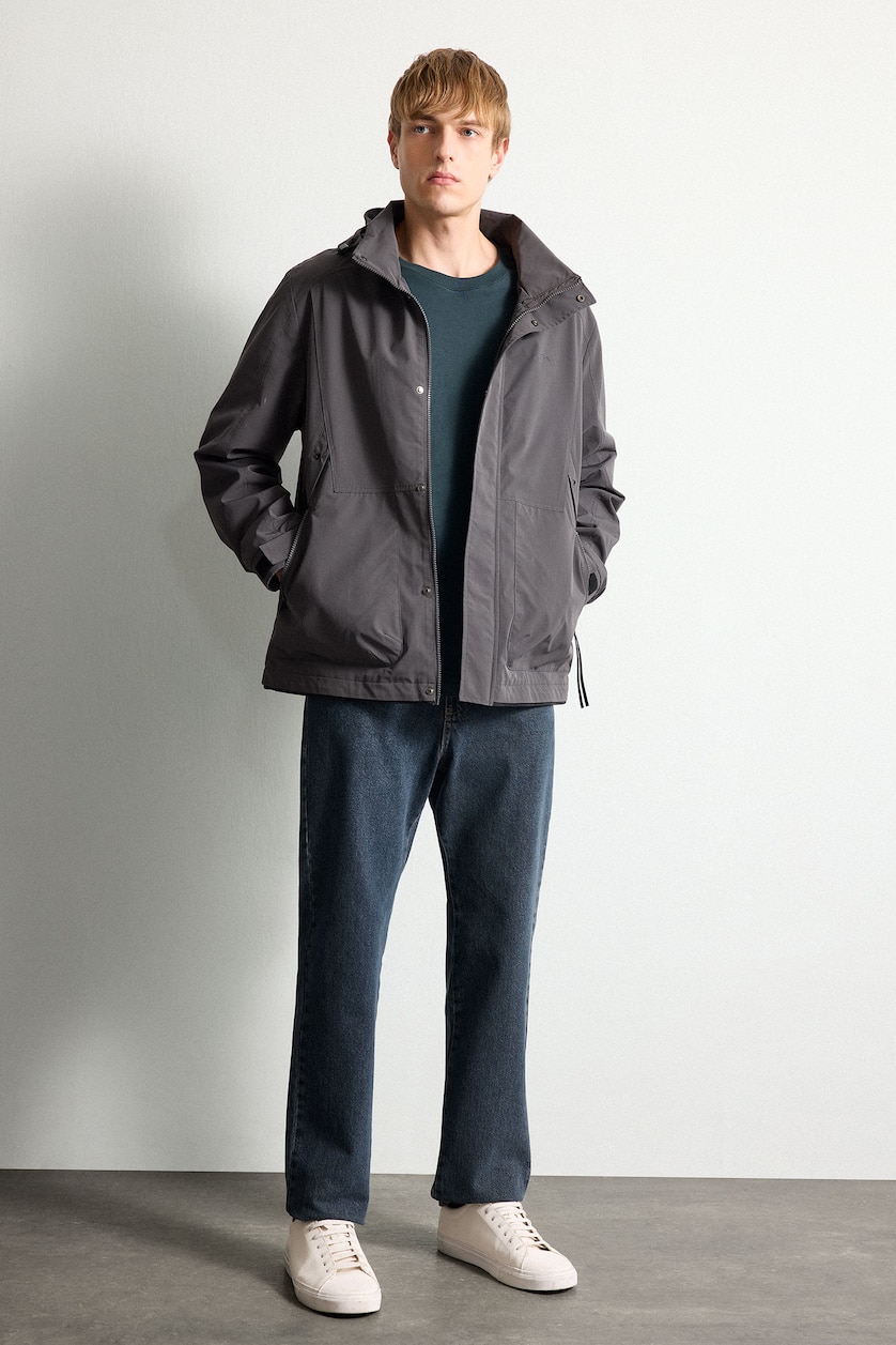 Men Anthracite Water-Repellent Hooded Jacket