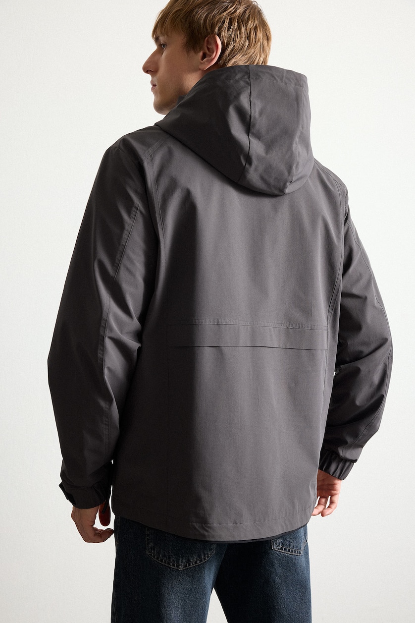 Men Anthracite Water-Repellent Hooded Jacket