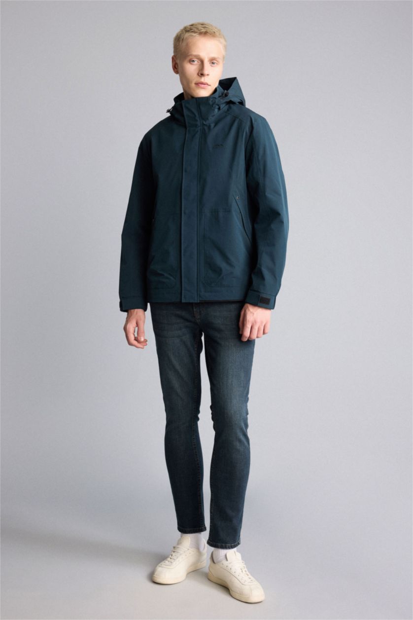 Men Dark Green Zipper Puffer Jacket
