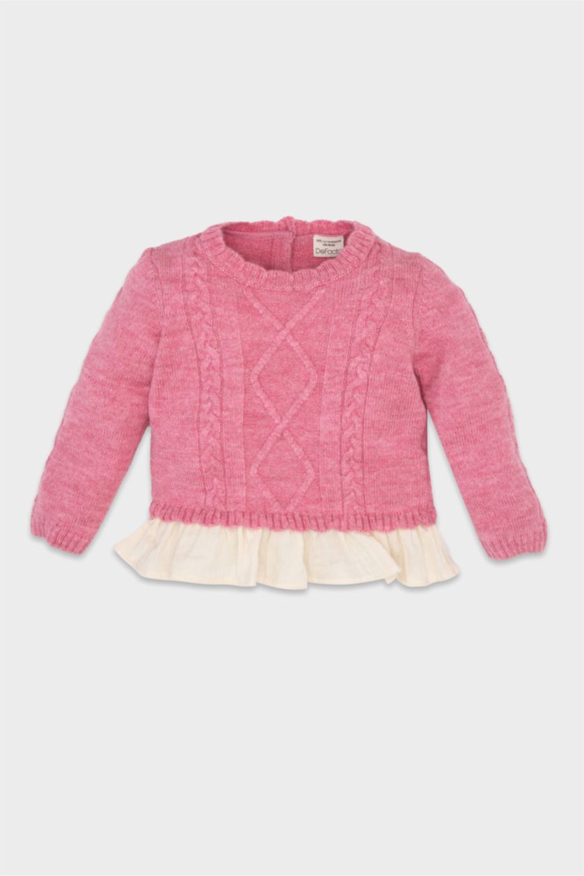 BÉBÉ FILLE Bordeaux Pull en tricot Coupe régulière à Col Rond pour BéBé Fille