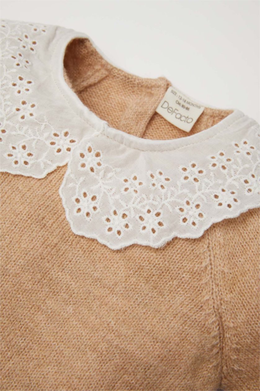 BABY GIRL Beige Baby Girl Beige Lace Look Collar Knitted Pullover