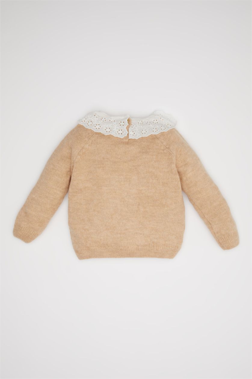 BABY GIRL Beige Baby Girl Beige Lace Look Collar Knitted Pullover