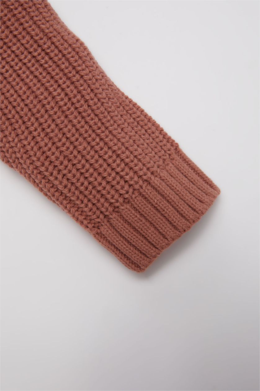 Kız Bebek Gülkurusu Renk Bloklu Bisiklet Yaka Triko Kazak Kız Bebek