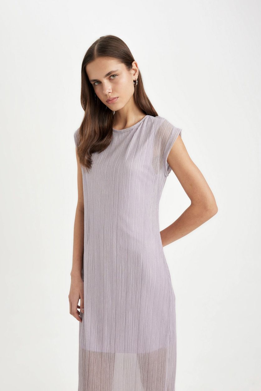 WOMAN Light Lilac Bodycon Round Neck Short Sleeve Maxi Dress