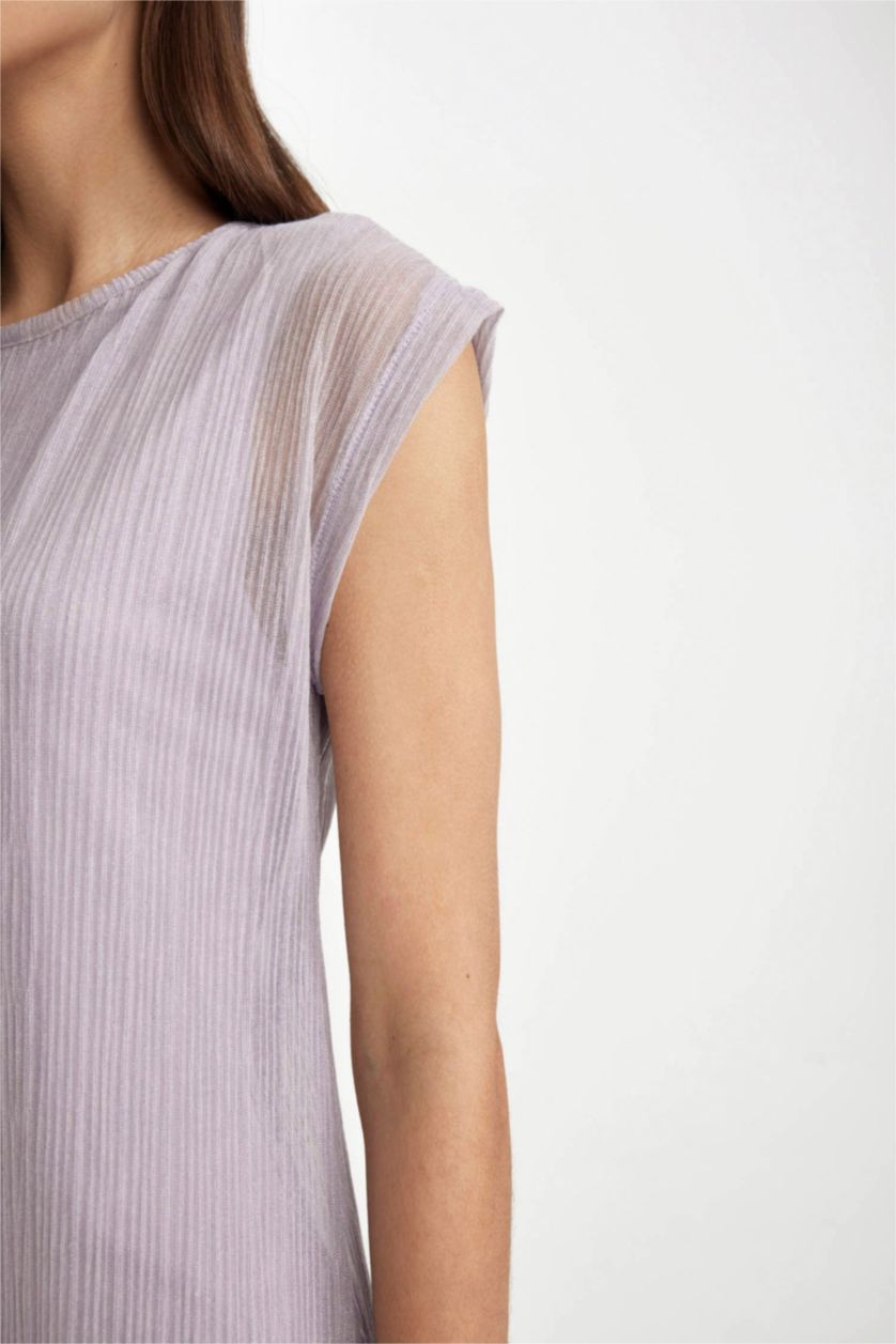 WOMAN Light Lilac Bodycon Round Neck Short Sleeve Maxi Dress