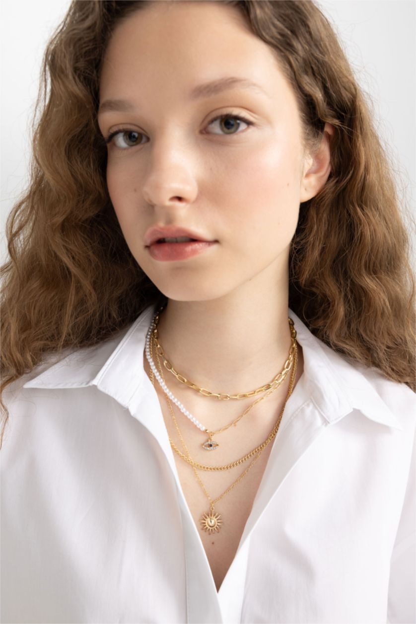 WOMAN GOLD Woman 4 Piece Gold Necklace with Pearl Detail