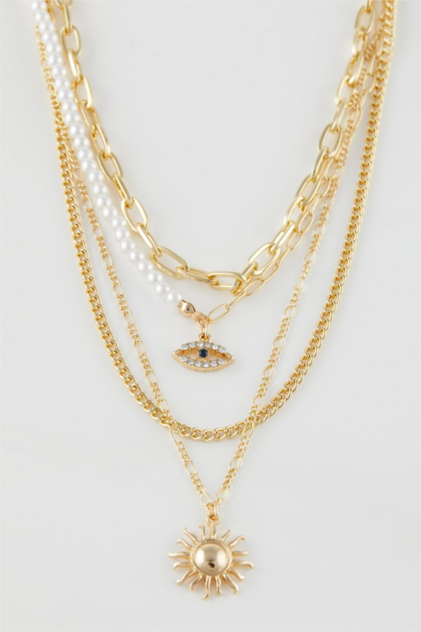 WOMAN GOLD Woman 4 Piece Gold Necklace with Pearl Detail