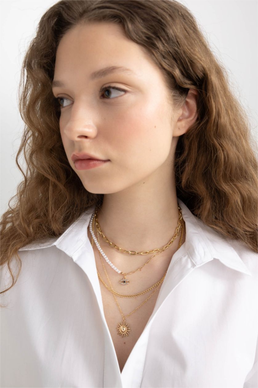 WOMAN GOLD Woman 4 Piece Gold Necklace with Pearl Detail