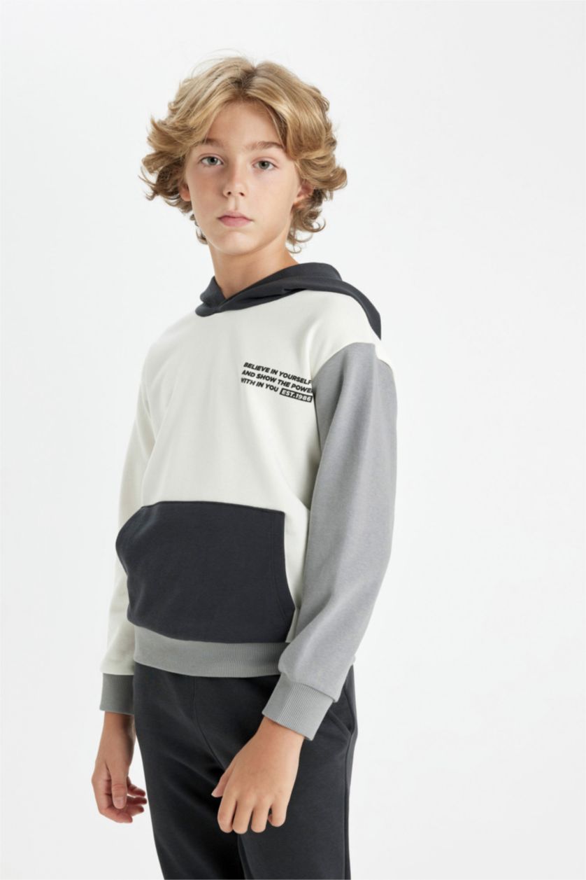 BOYS & TEENS White Boy Printed Hoodie Sweatpants 2 Piece Set