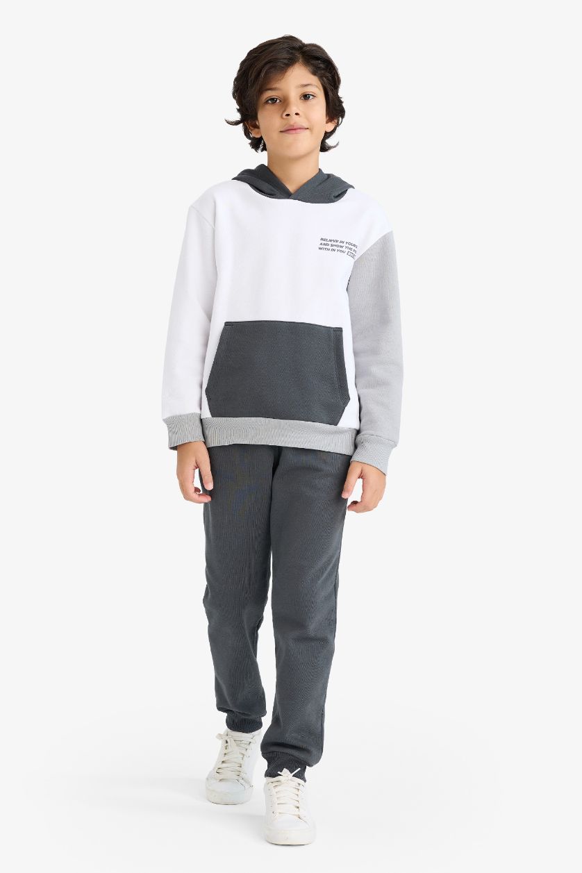 Boys & Teens Violet Beyaz Boy Printed Hooded Sweatshirt Sweatpants 2 Piece Set