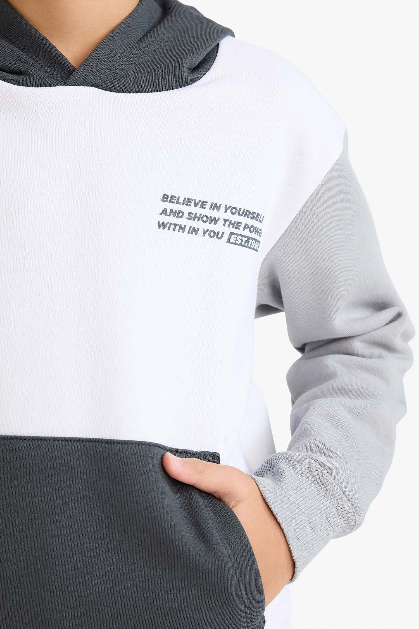 Boys & Teens Violet Beyaz Boy Printed Hooded Sweatshirt Sweatpants 2 Piece Set