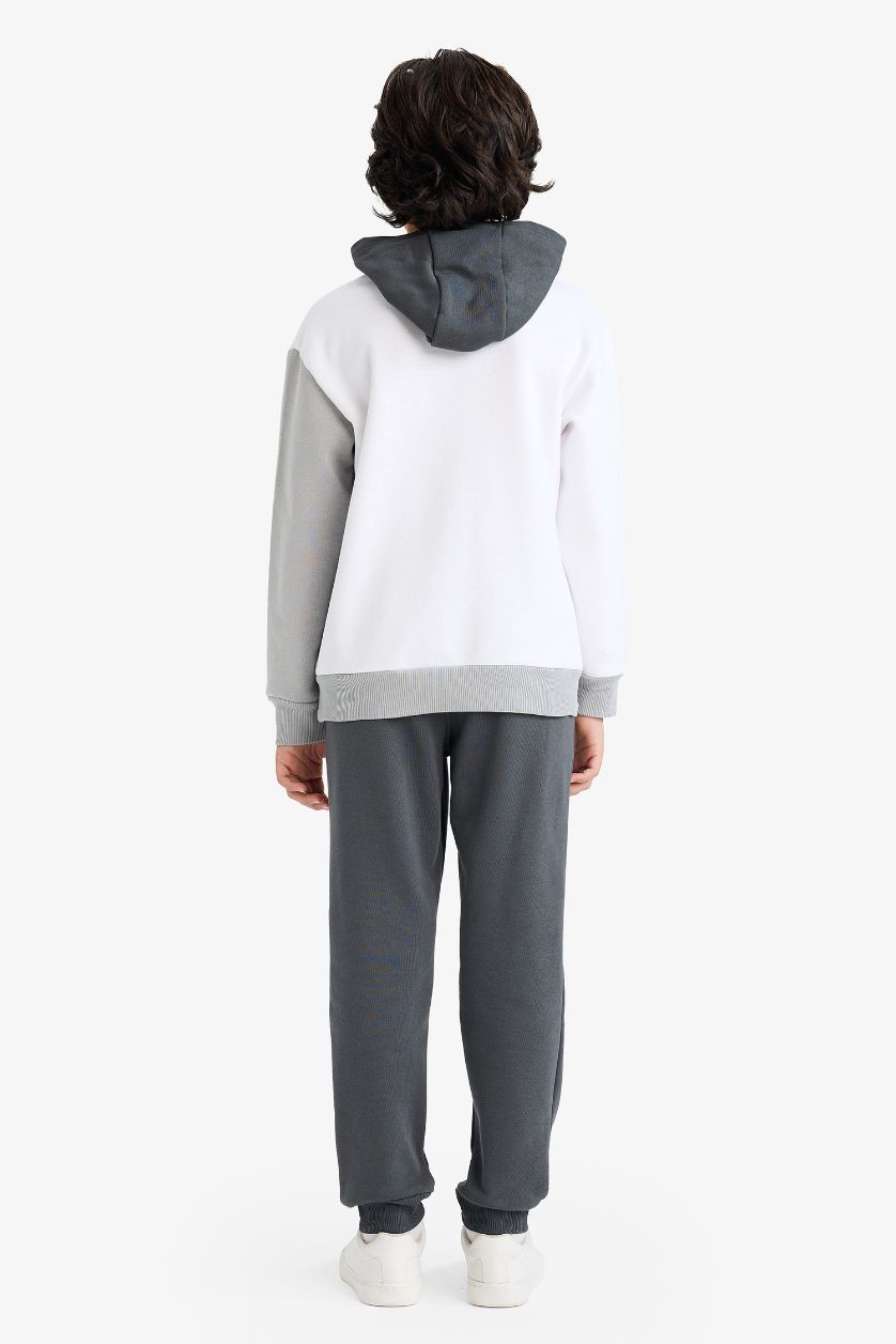 Boys & Teens Violet Beyaz Boy Printed Hooded Sweatshirt Sweatpants 2 Piece Set