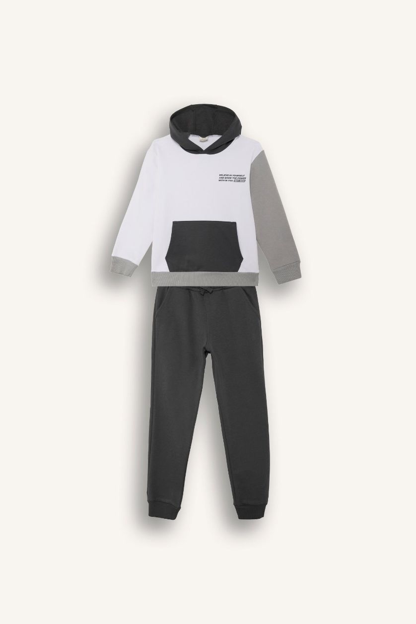 Boys & Teens Violet Beyaz Boy Printed Hooded Sweatshirt Sweatpants 2 Piece Set