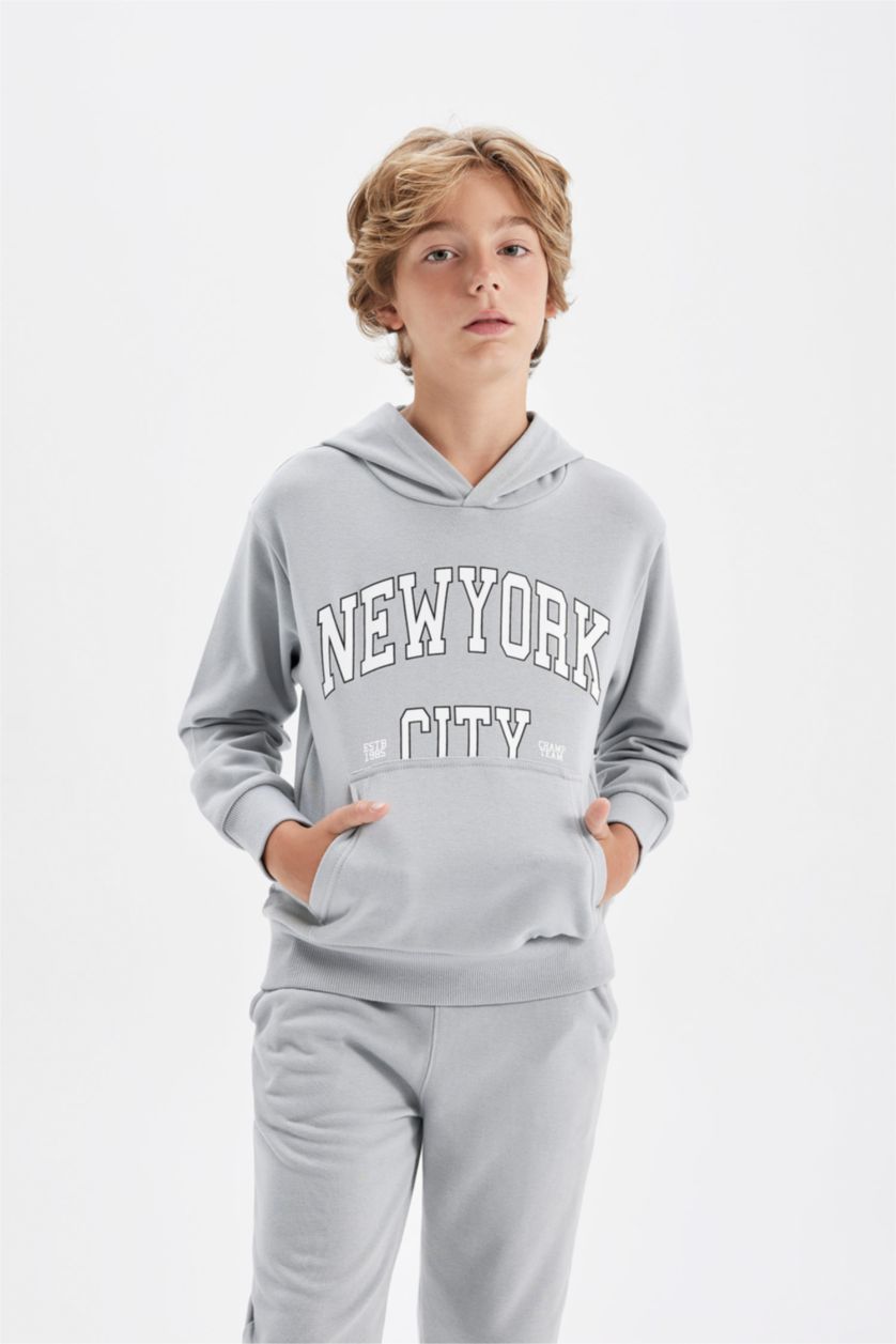 Young Boys - Teen Boys Light Grey Boy Printed Sweatshirt Sweatpants 2 Piece Set