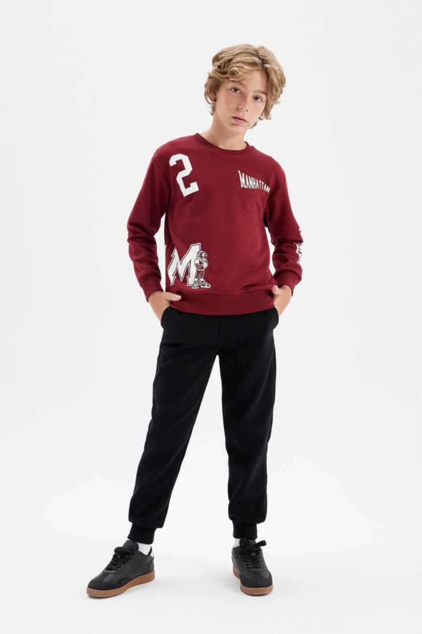 BOYS & TEENS Bordeaux طقم قماش سميك قصة عادية