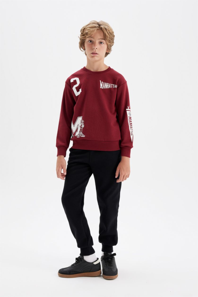 BOYS & TEENS Bordeaux طقم قماش سميك قصة عادية