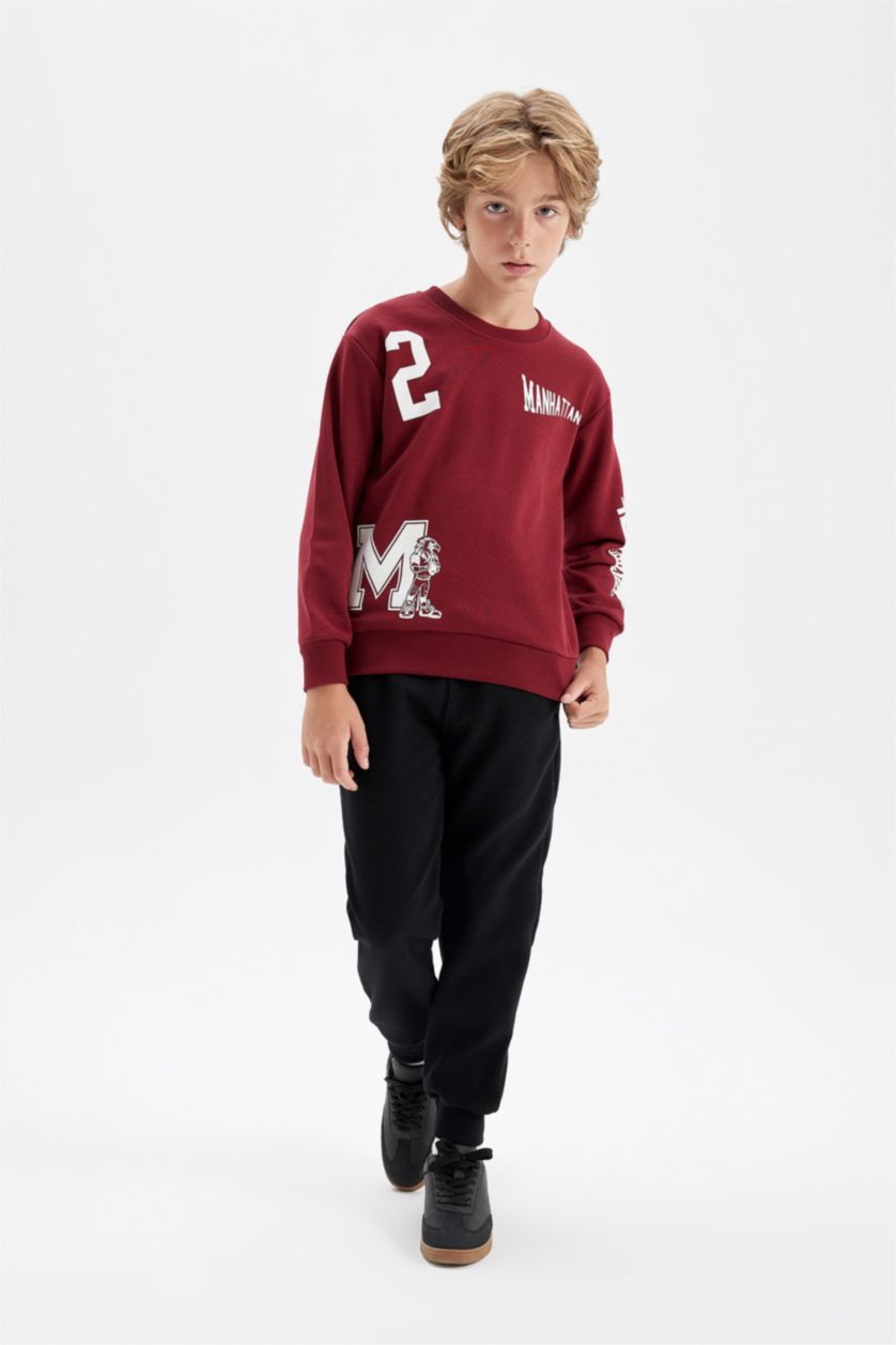 BOYS & TEENS Bordeaux طقم قماش سميك قصة عادية