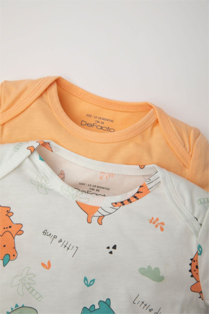 BABY BOY Salmon Baby Boy Newborn Dinosaur Printed Cotton 2 Piece Jumpsuit