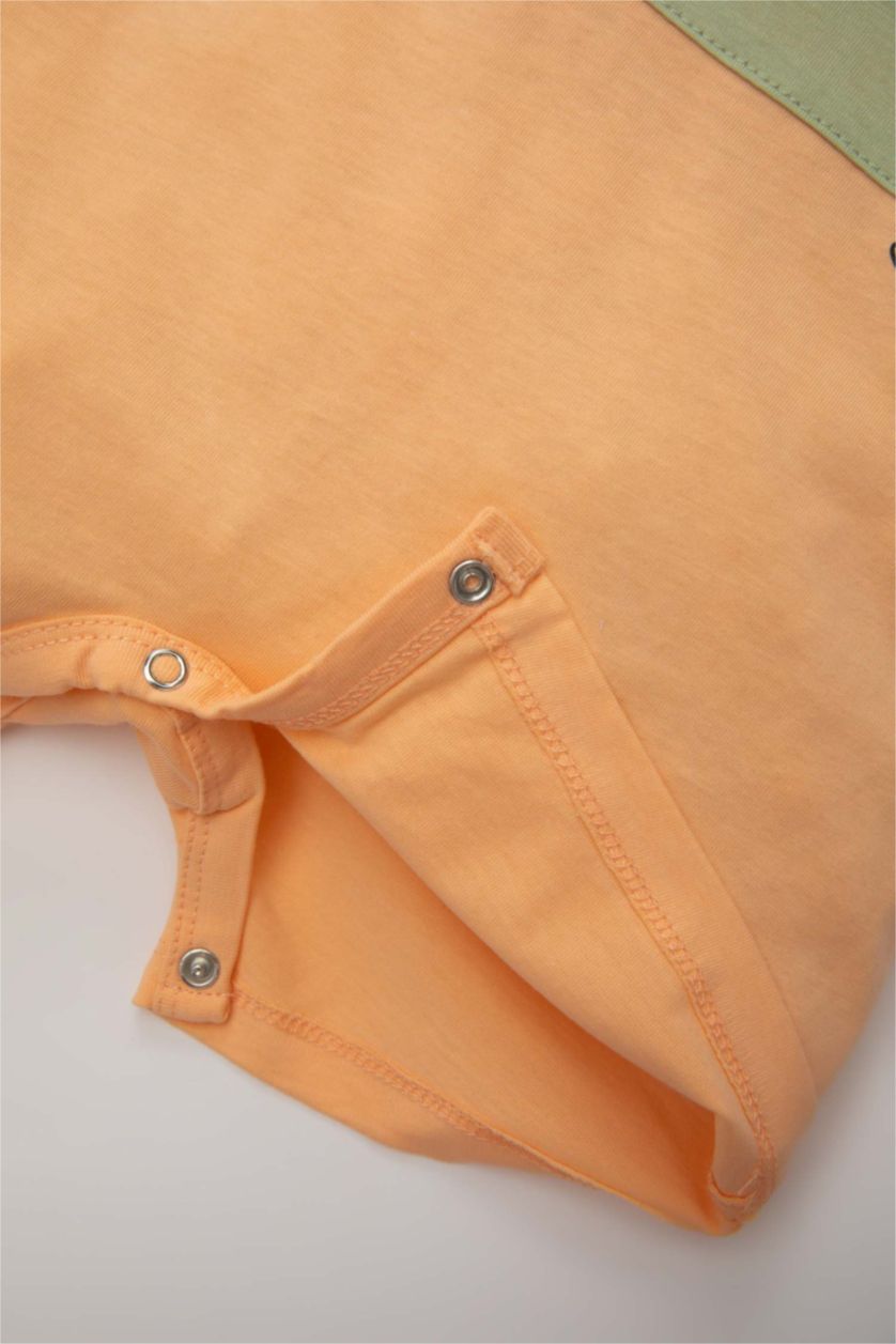 BABY BOY Salmon Baby Boy Newborn Dinosaur Printed Cotton 2 Piece Jumpsuit