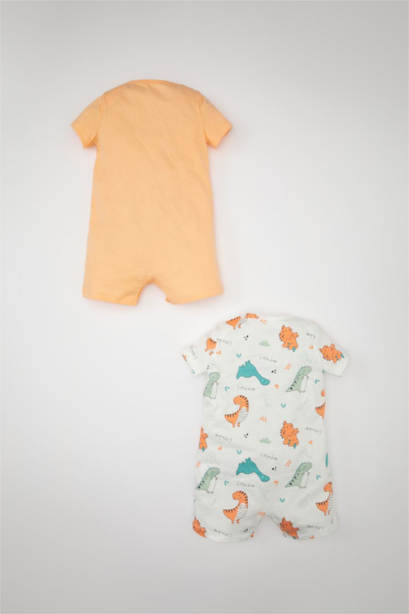 BABY BOY Salmon Baby Boy Newborn Dinosaur Printed Cotton 2 Piece Jumpsuit