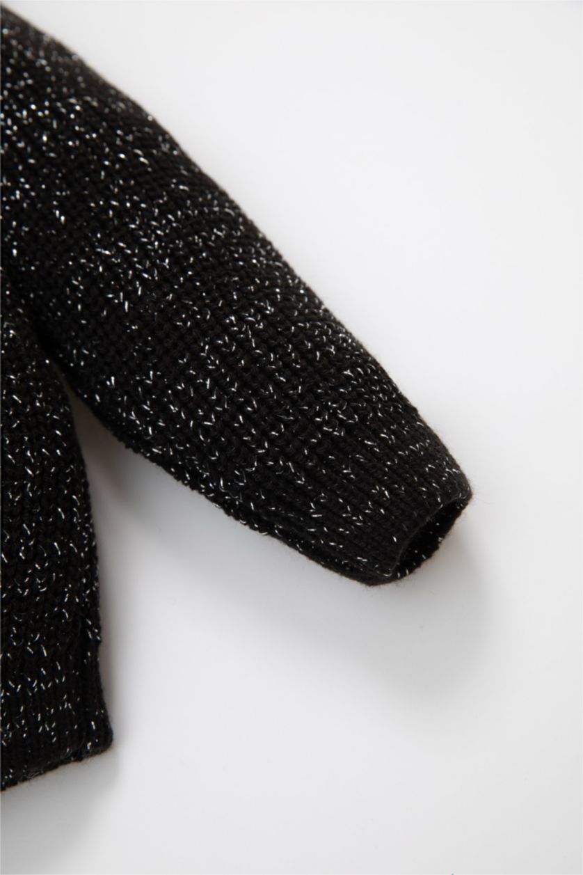 Kız Bebek Siyah Bisiklet Yaka Triko Kazak Kız Bebek