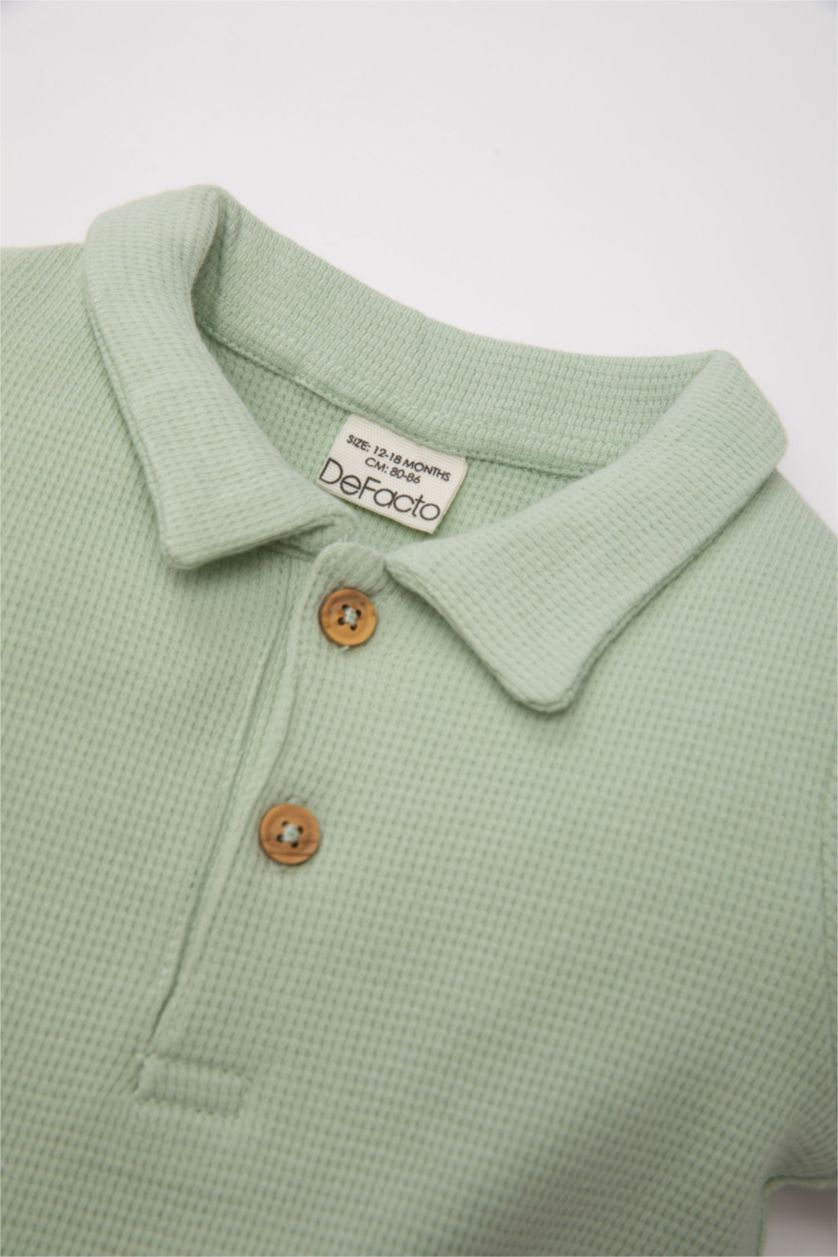 Erkek Bebek Mint Erkek Bebek Yenidoğan Dinozor Baskılı Waffle Kısa Kollu Tulum