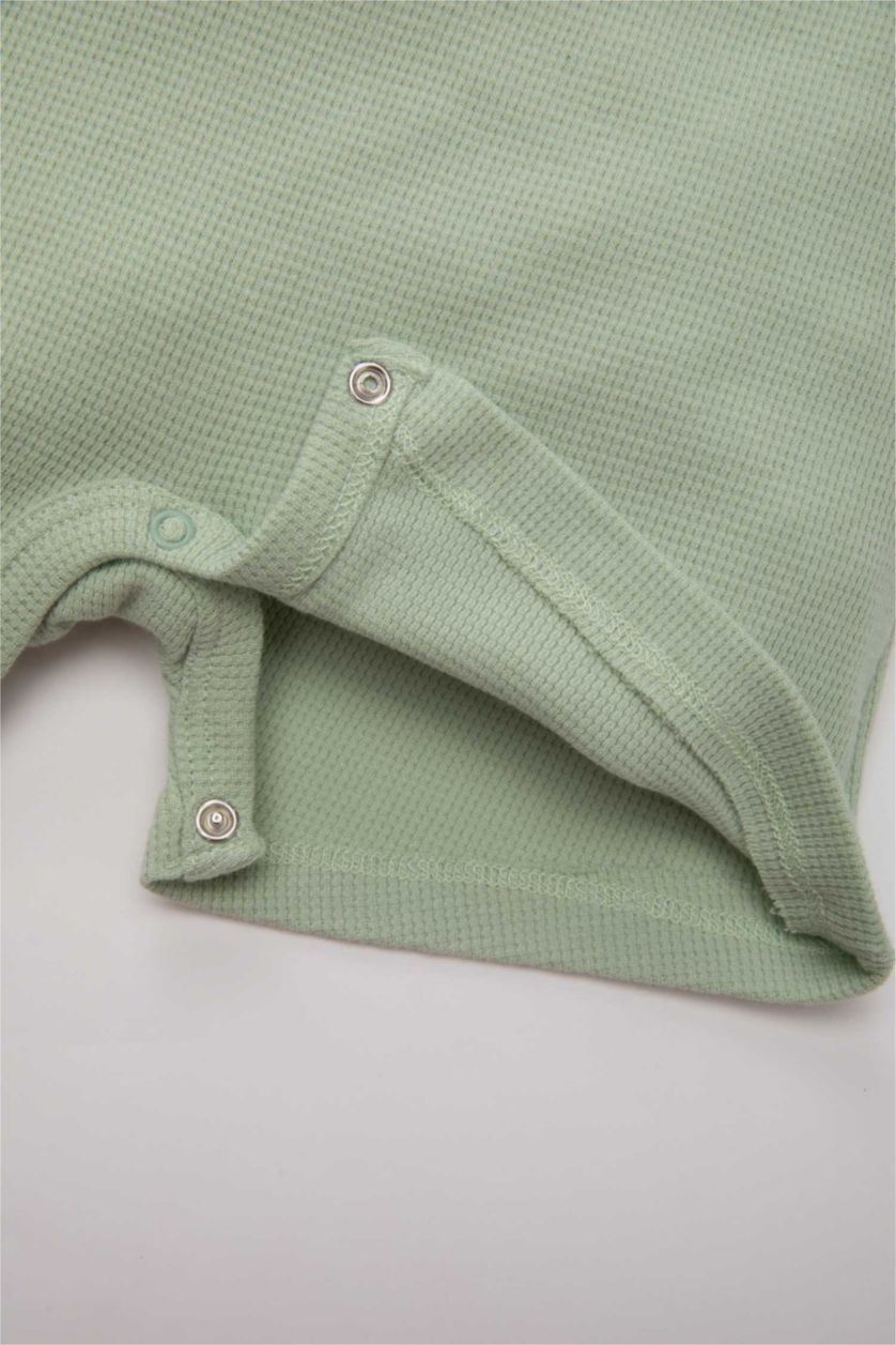 Erkek Bebek Mint Erkek Bebek Yenidoğan Dinozor Baskılı Waffle Kısa Kollu Tulum