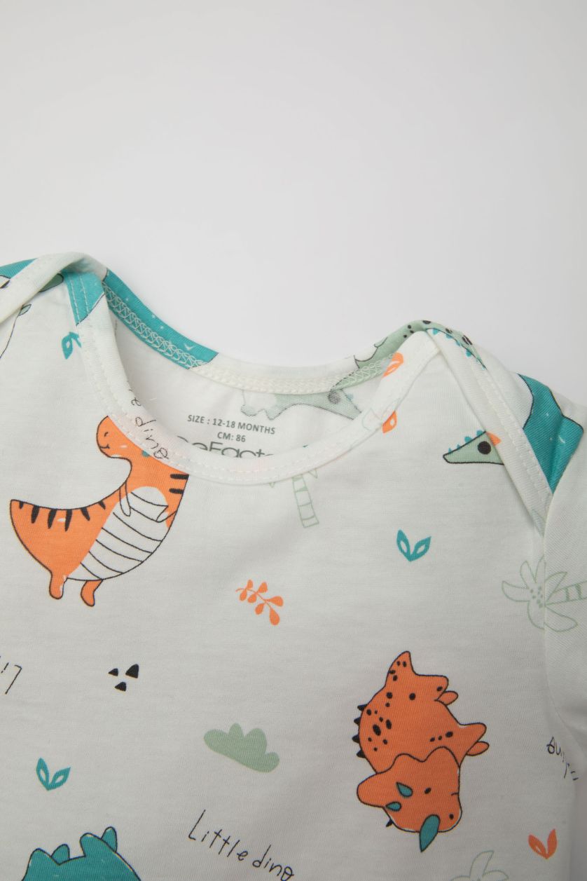 BABY BOY Ecru Baby Boy Dinosaur Printed Waffle 2 Piece Set