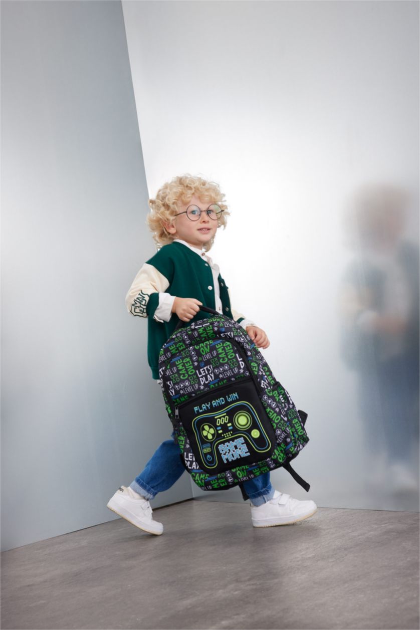 Erkek Çocuk - Genç Erkek Siyah Erkek Çocuk Oyun Desenli Okul Çantası