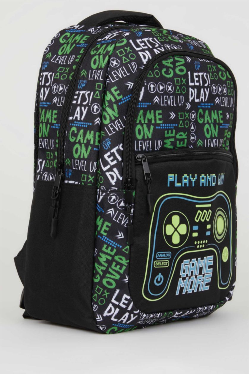 Erkek Çocuk - Genç Erkek Siyah Erkek Çocuk Oyun Desenli Okul Çantası