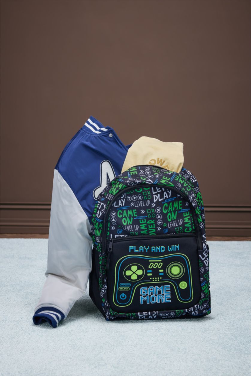 Erkek Çocuk - Genç Erkek Siyah Erkek Çocuk Oyun Desenli Okul Çantası