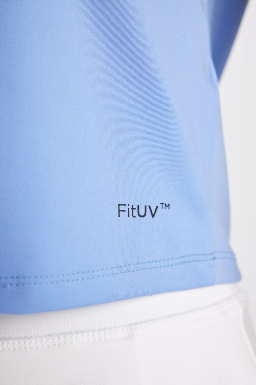 Kadın Lila Slım Fıt Bisiklet Yaka Arma Baskılı Sporcu Kısa Kollu Tişört