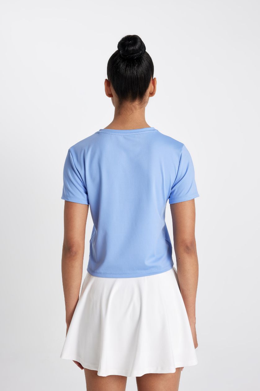 Kadın Lila Slım Fıt Bisiklet Yaka Arma Baskılı Sporcu Kısa Kollu Tişört