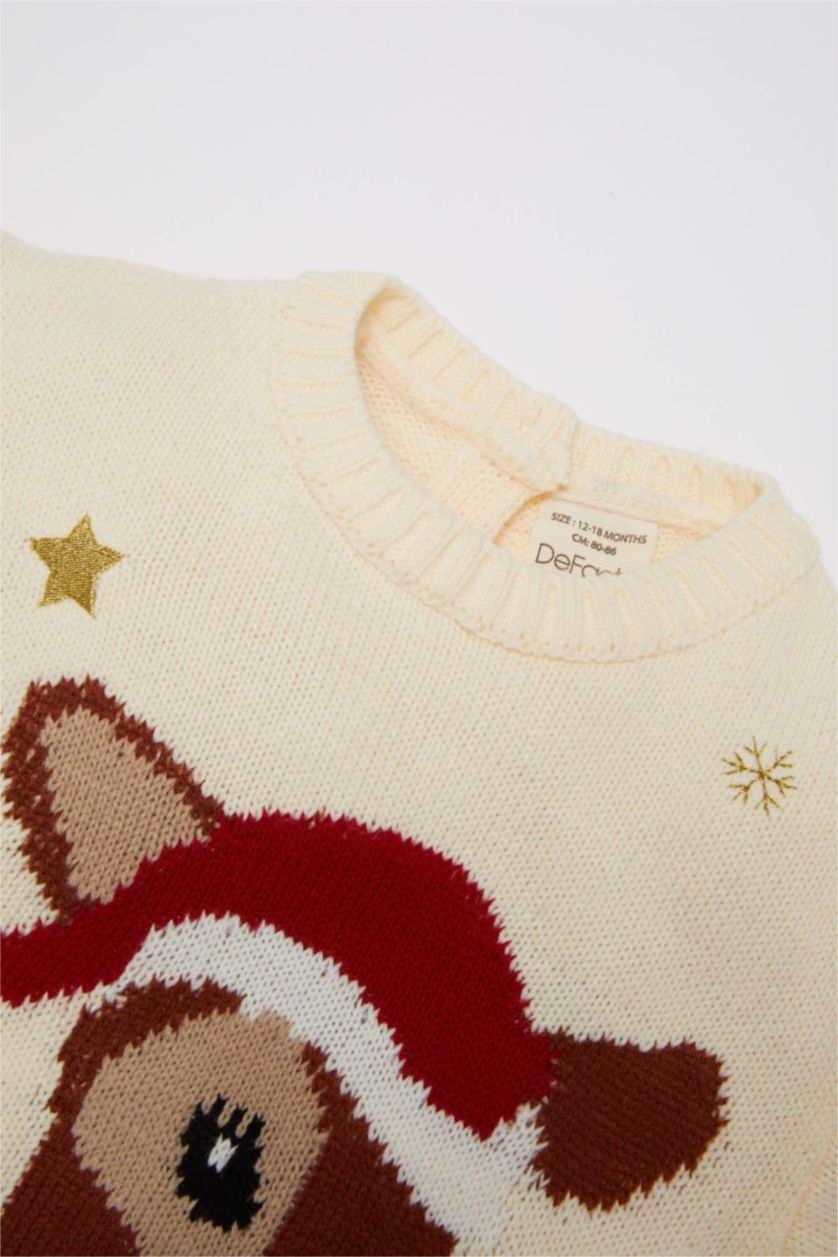 Kız Bebek Kum Bisiklet Yaka Yılbaşı Temalı Triko Kazak Kız Bebek
