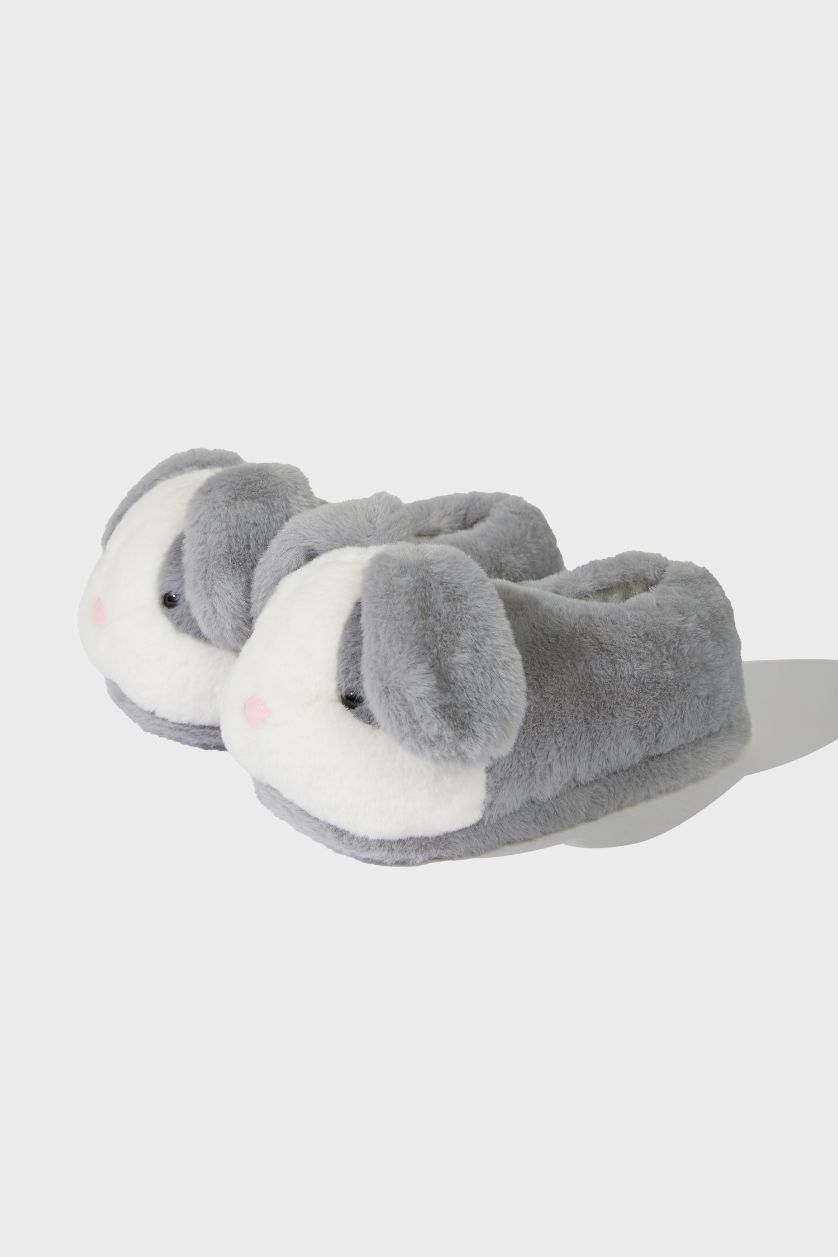 GIRLS & TEENS Grey Girl Bunny Themed Flat Sole Home Slippers