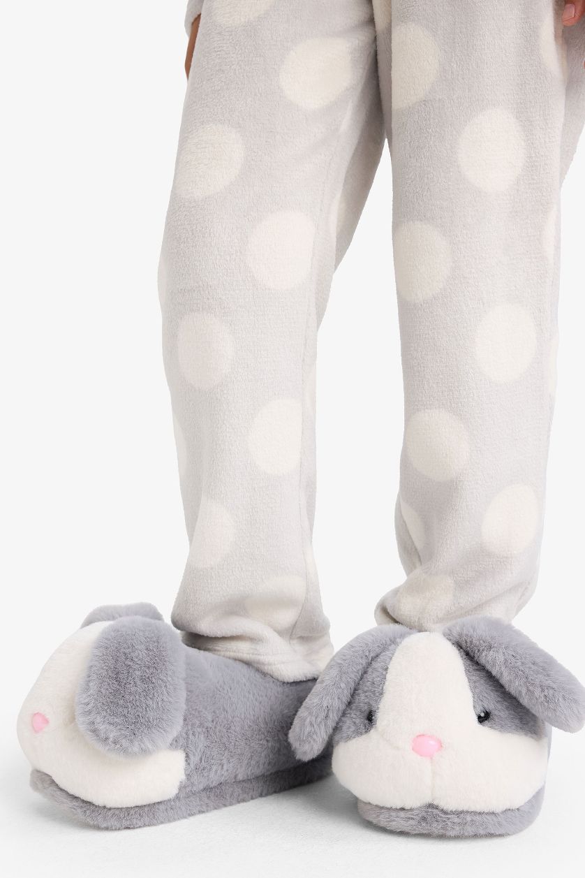 GIRLS & TEENS Grey Girl Bunny Themed Flat Sole Home Slippers