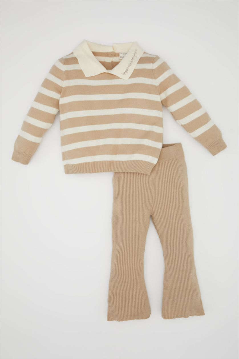 BÉBÉ FILLE Beige Clair Ensemble en tricot Pull rayé et Pantalon pour BéBé Fille