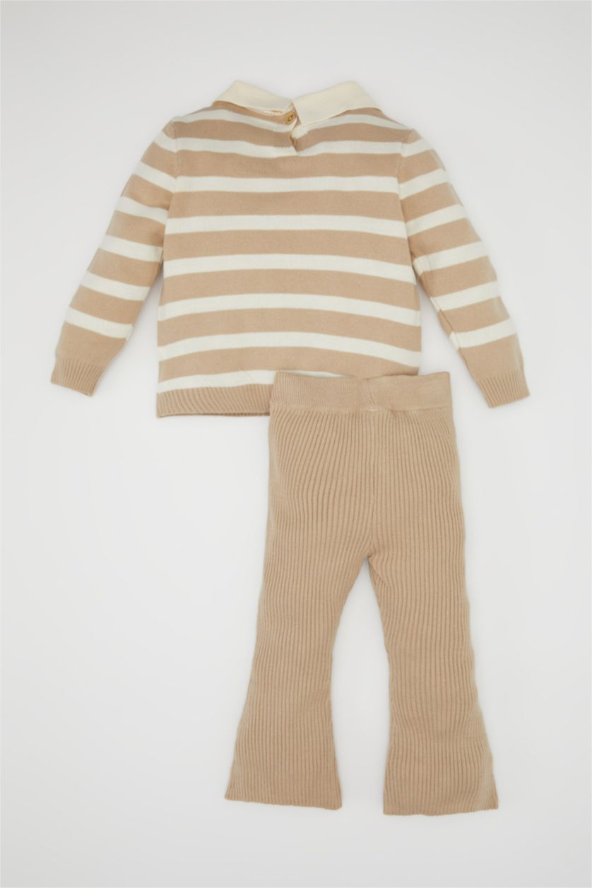 BÉBÉ FILLE Beige Clair Ensemble en tricot Pull rayé et Pantalon pour BéBé Fille