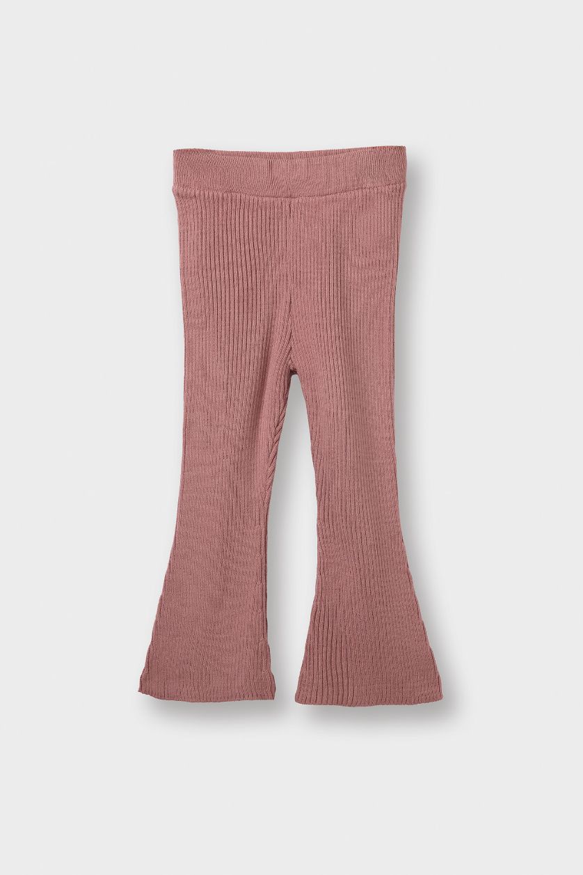 Kız Bebek Gülkurusu 2'li Takım Çizgili Polo Yaka Triko Kazak İspanyol Paça Triko Tayt Kız Bebek