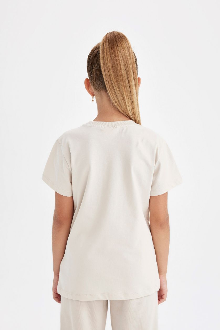 Kız Çocuk - Genç Kız Taş Kız Çocuk Bisiklet Yaka Yazı Baskılı Kısa Kollu Okul Tişörtü