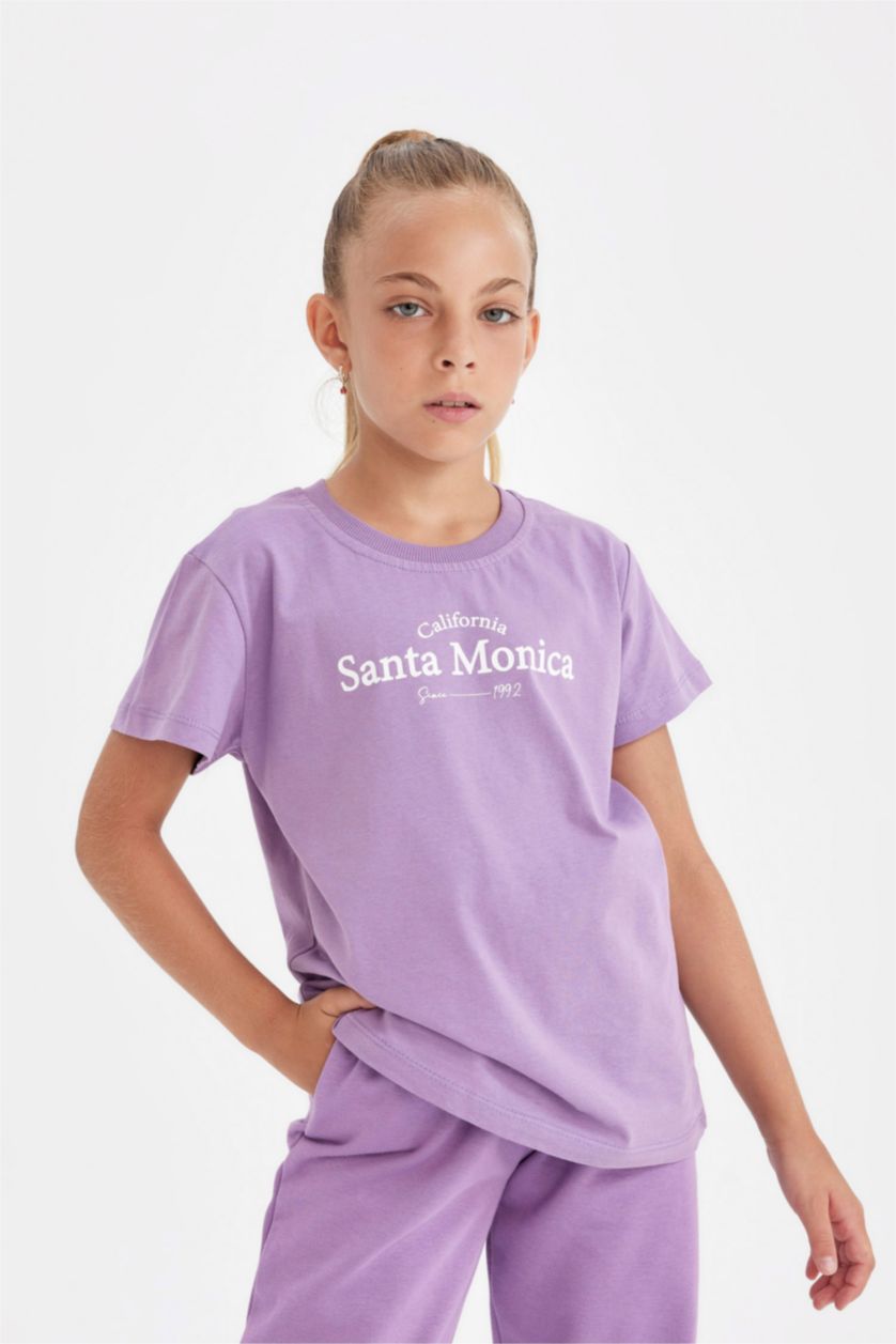 GIRLS & TEENS Plum Girl Crew Neck Printed T-Shirt