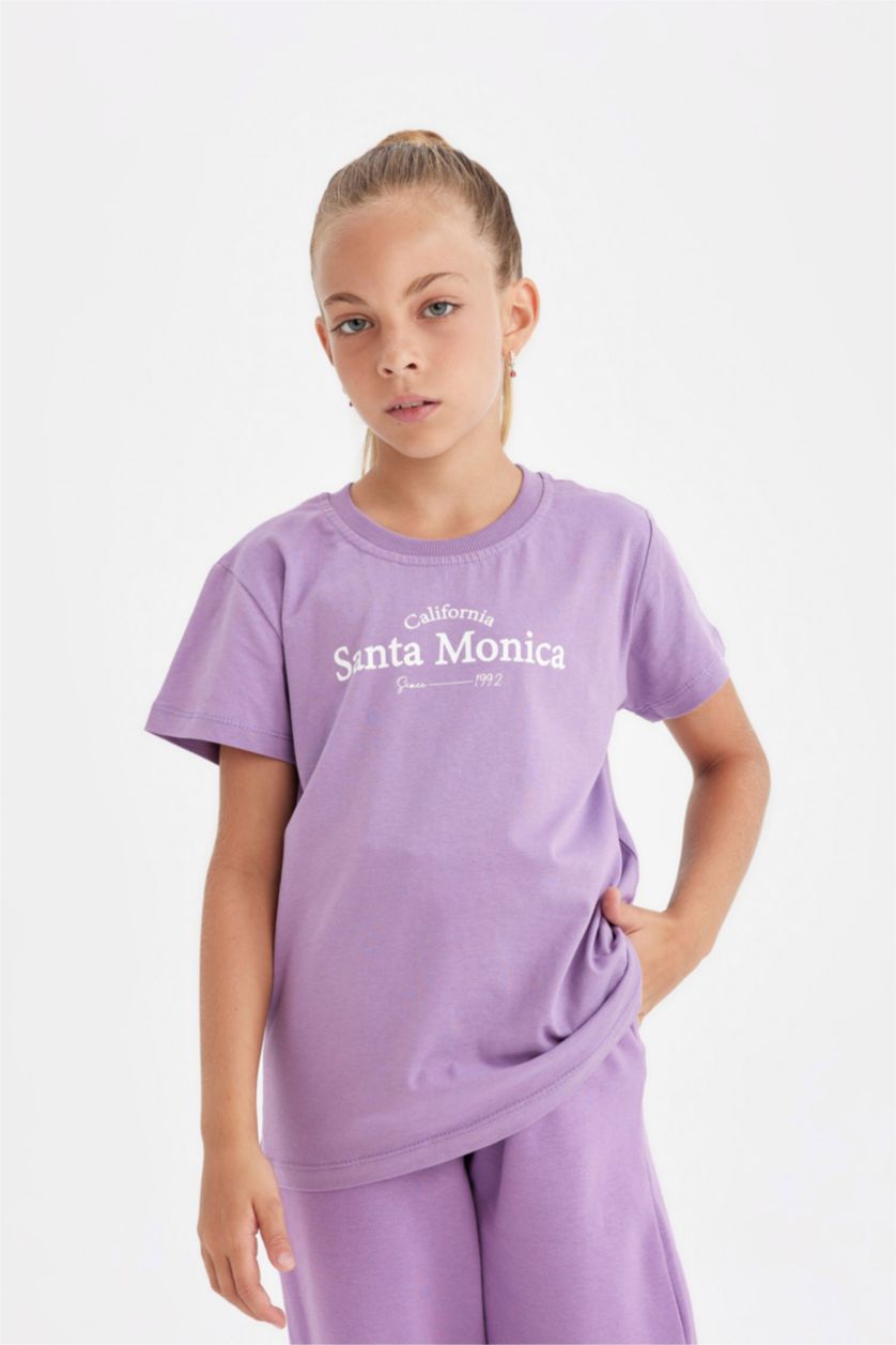 GIRLS & TEENS Plum Girl Crew Neck Printed T-Shirt