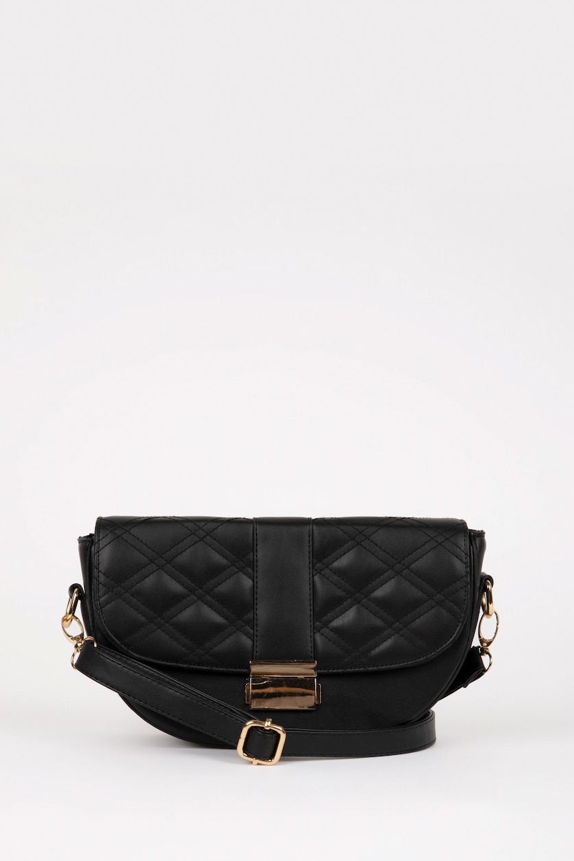 WOMAN Black Faux Leather Crossbody Bag